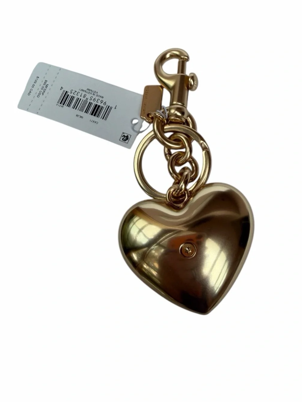 Coach Gold Heart Bag Charm with Rainbow Enamel Stripes NWT